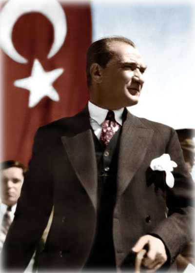 Bastonlu Türk Bayraklı Atatürk Resmi